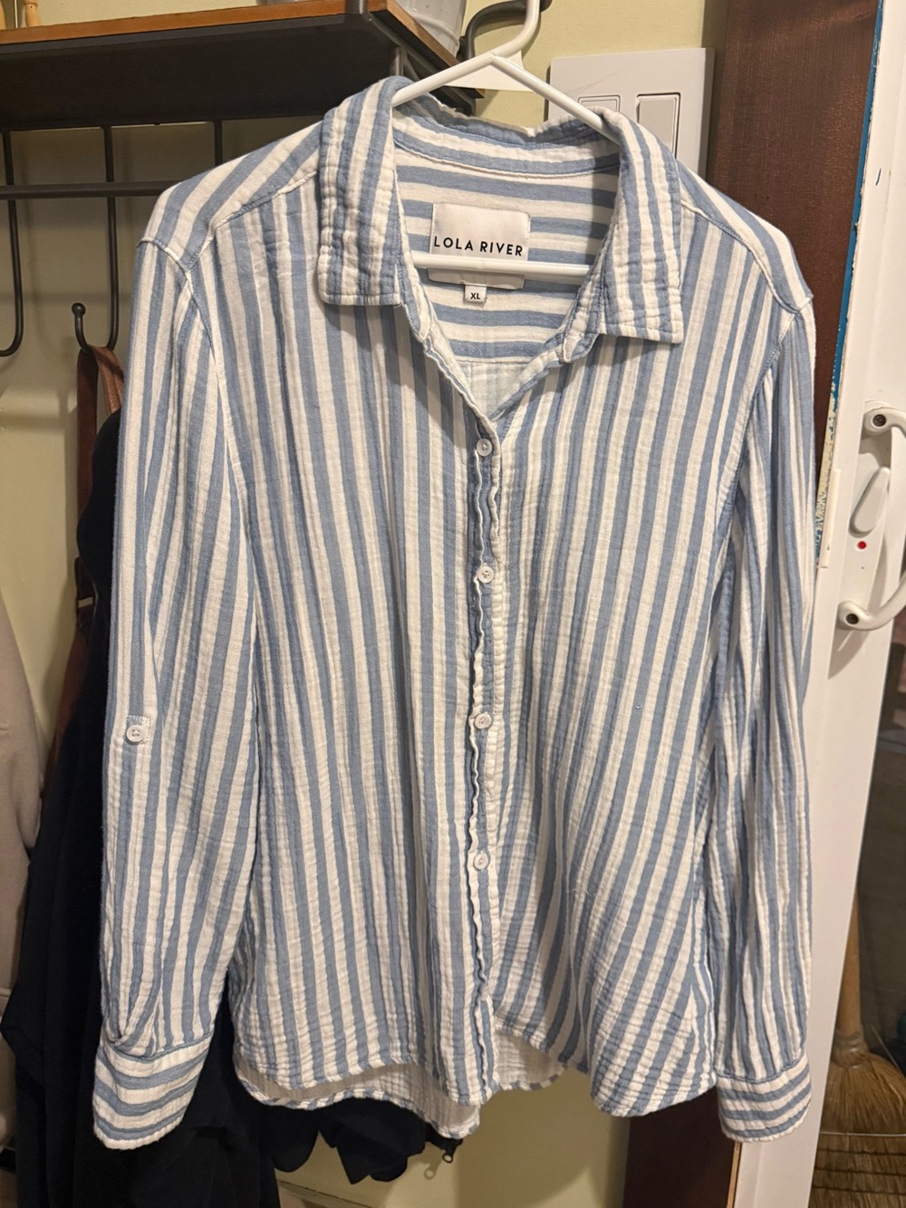Lola River Blue & White Striped Lightweight Button-Up Blouse